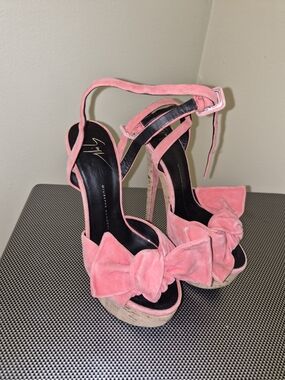 Giuseppe Zanotti Pink Suede Bow Platform Heels